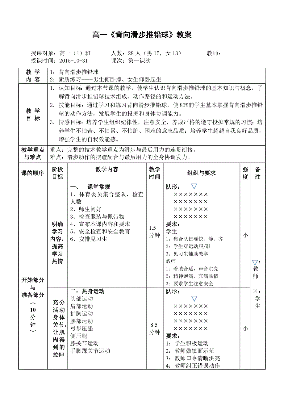 背向滑步推铅球--教学设计与教案_第2页