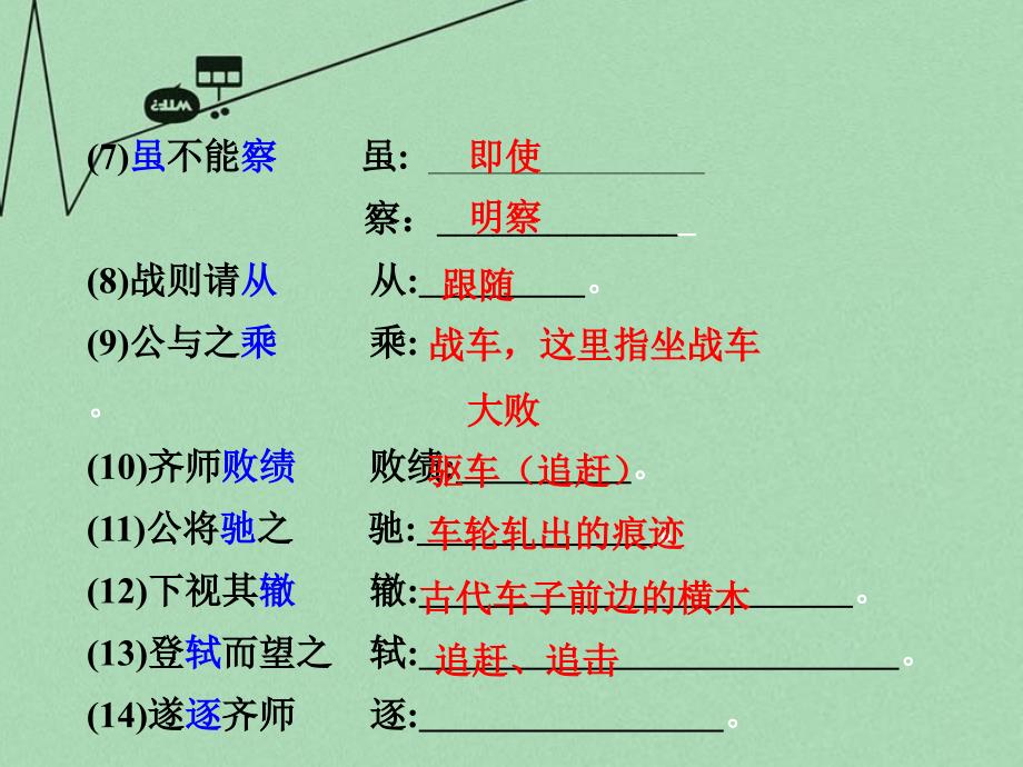 重庆市2018年中考语文 第二部分 古诗文积累与阅读 专题二 文言文阅读 第2篇《曹刿论战》课件_第3页