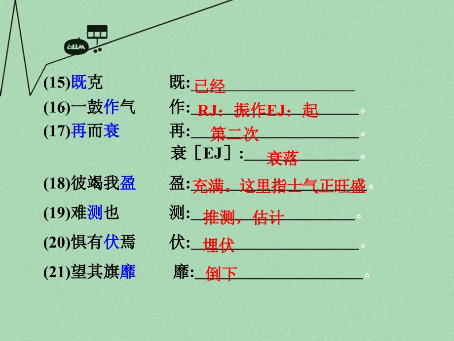 重庆市2018年中考语文 第二部分 古诗文积累与阅读 专题二 文言文阅读 第2篇《曹刿论战》课件_第4页