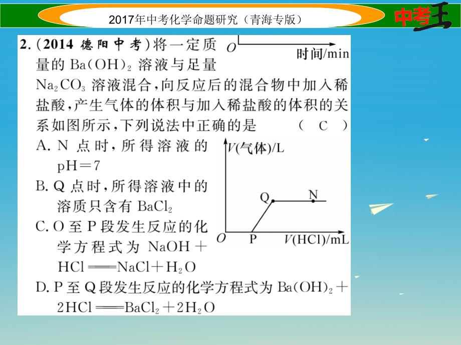 青海专版2018中考化学命题研究第二编重点题型突破篇专题三坐标曲线题精练课件_第3页