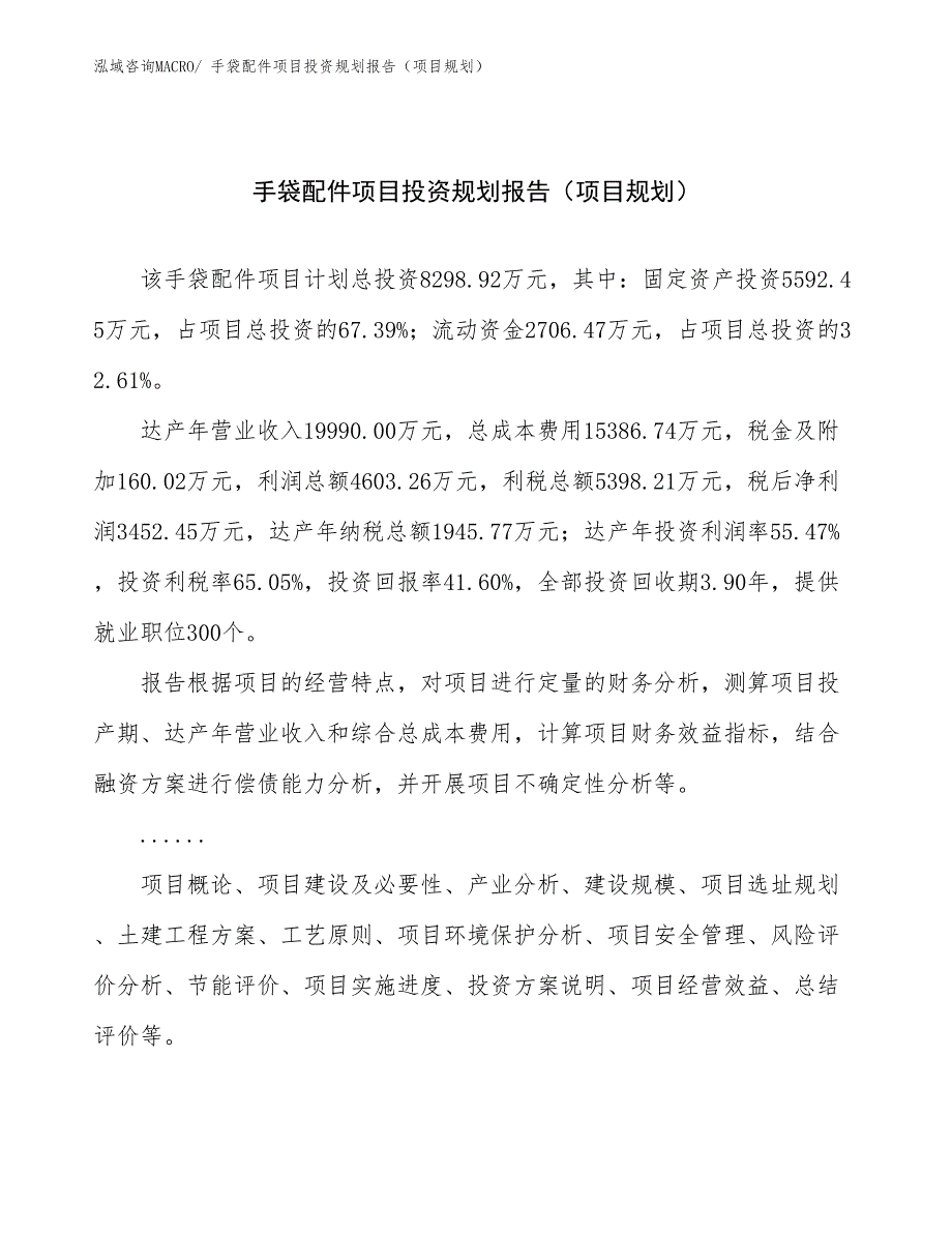 手袋配件项目投资规划报告（项目规划）_第1页