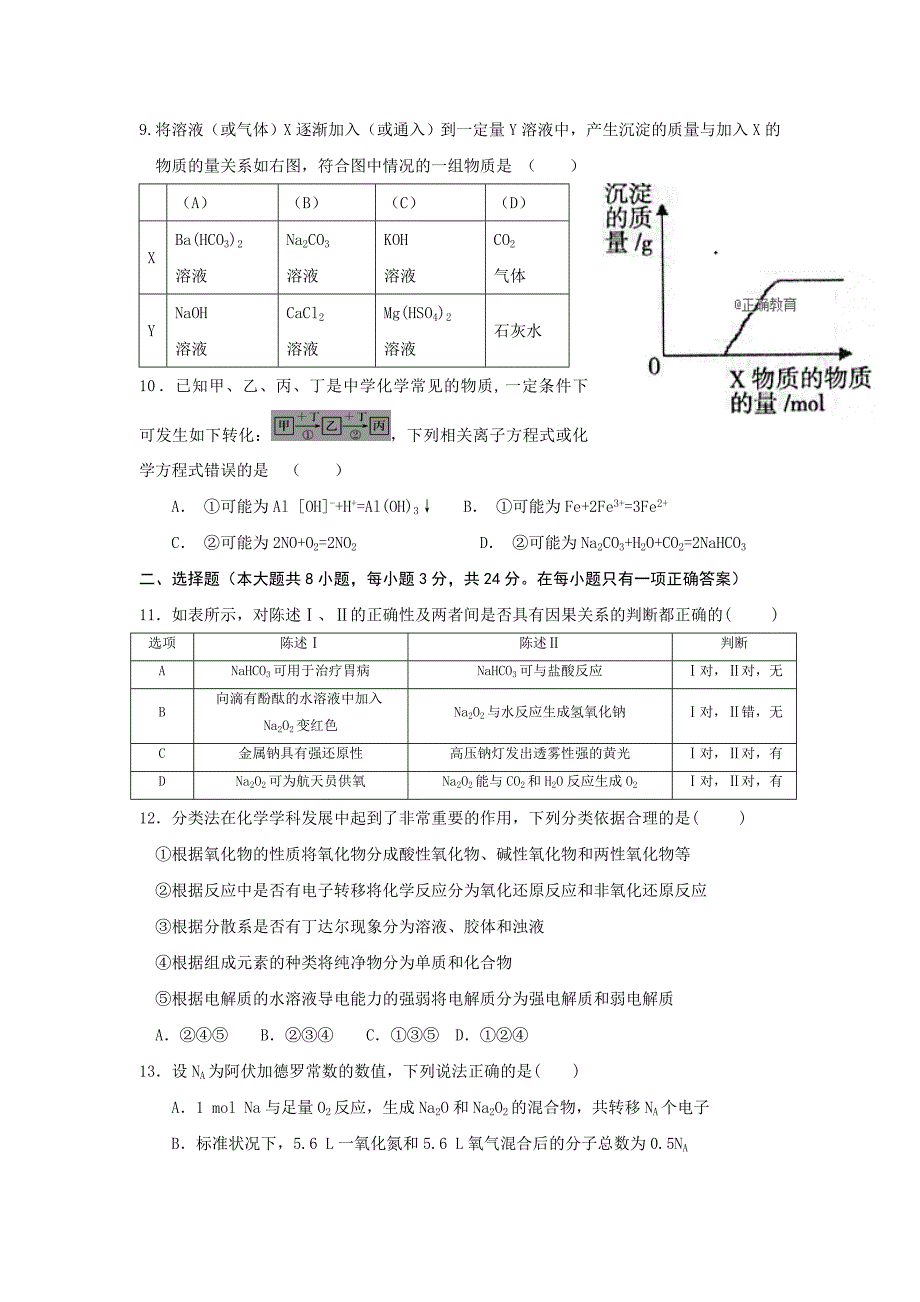 山东省新泰二中2019届高三上学期第二次月考化学试卷_第3页