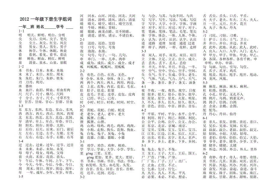 2012一下生字组词_第1页