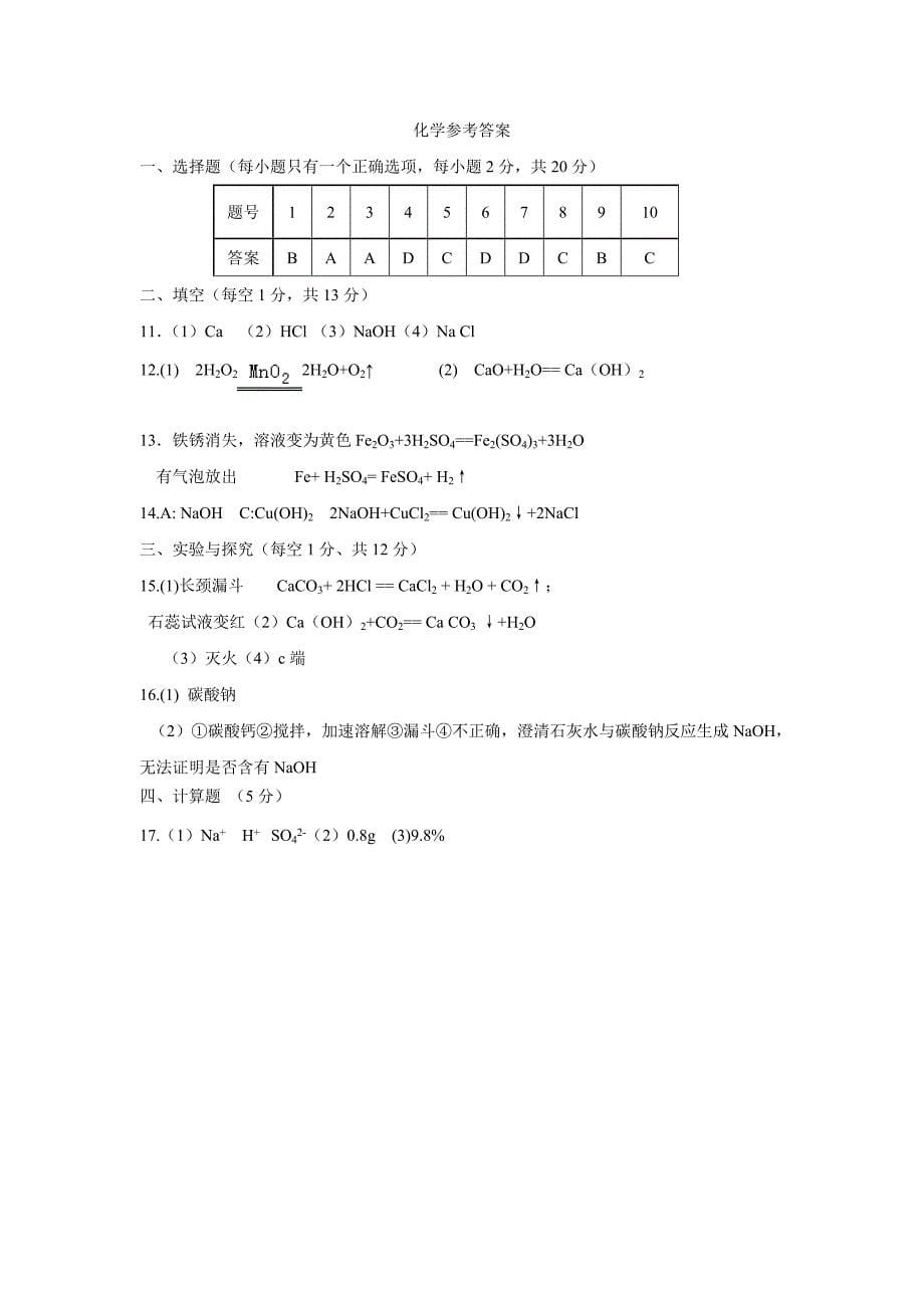 江苏省沭阳县2018届九年级上学期期末考试化学试题（附答案）$824950_第5页