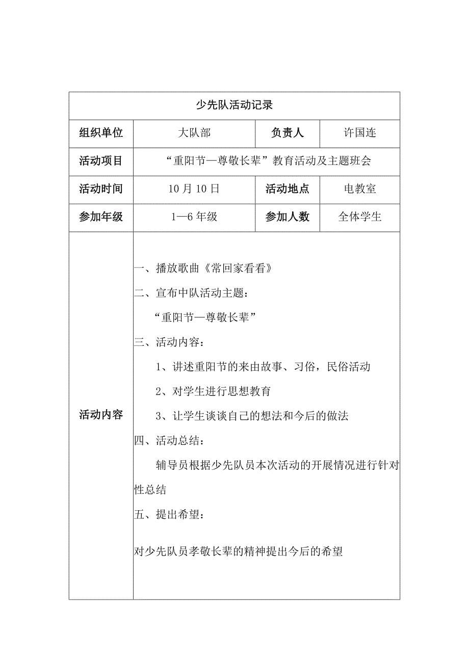 2013年秋季学期少先队活动记录[1]_第5页