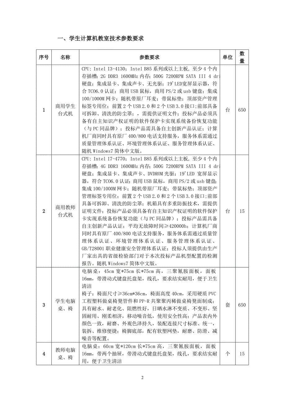 计算机教室招标要求（1、2包）_第2页