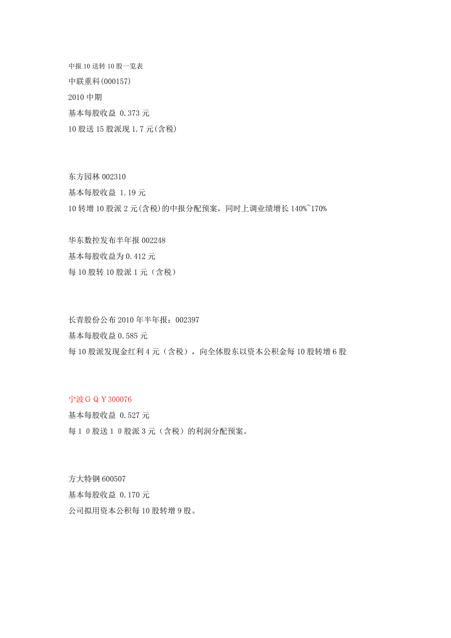 中报10送转10股一览表_第1页