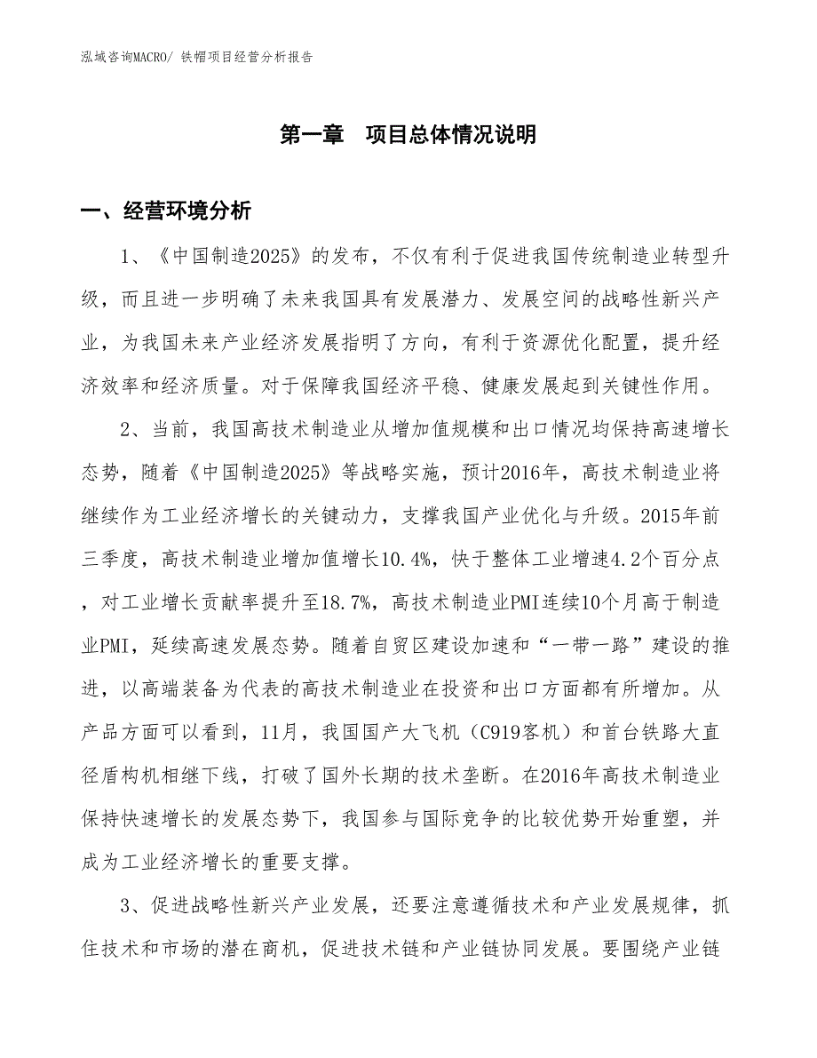 铁帽项目经营分析报告_第1页