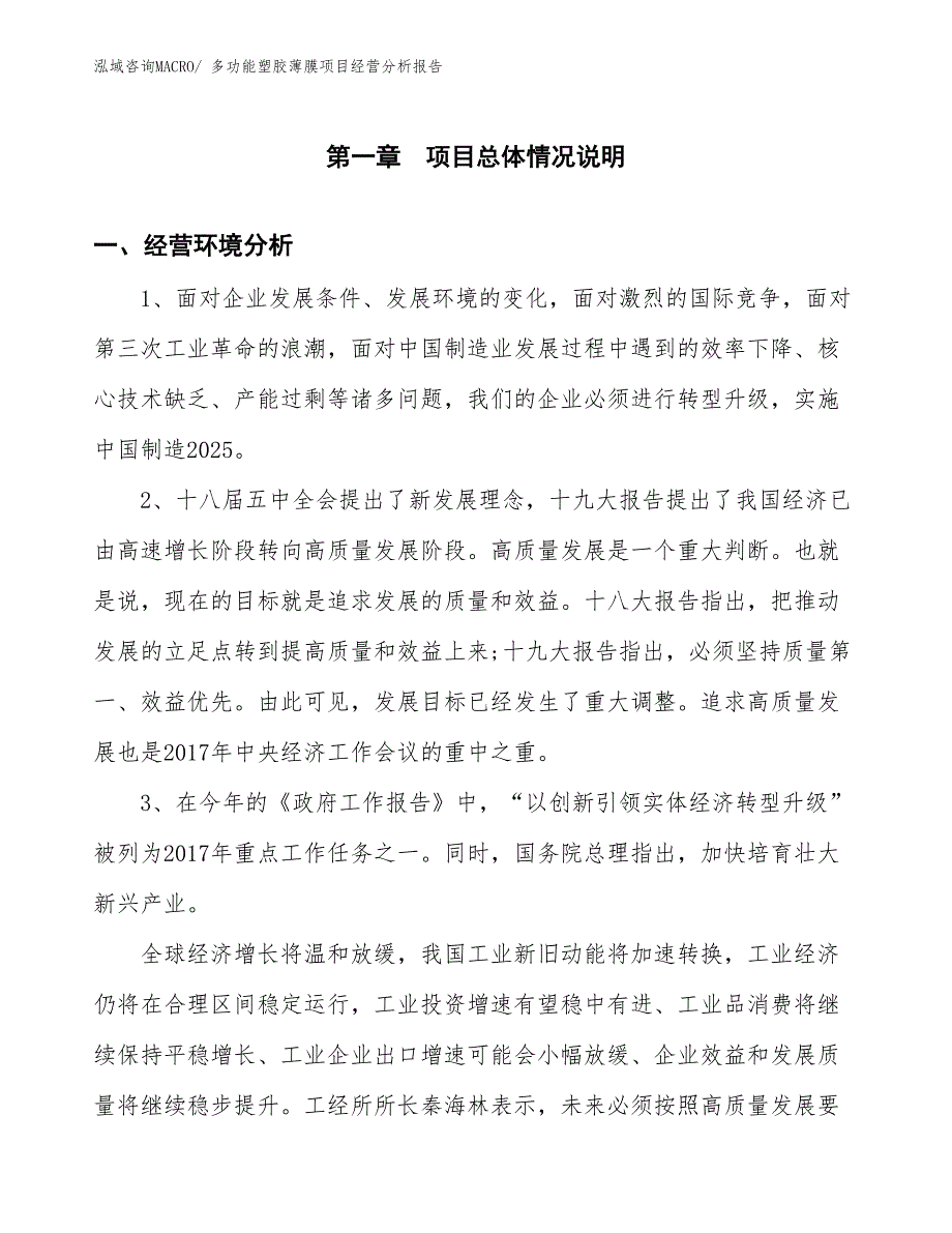 多功能塑胶薄膜项目经营分析报告_第1页