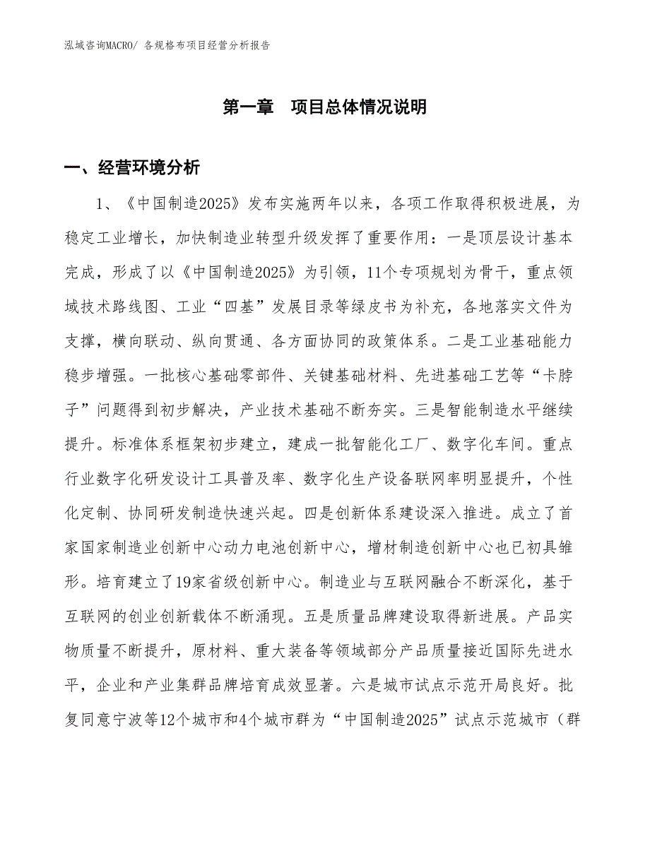 各规格布项目经营分析报告_第1页