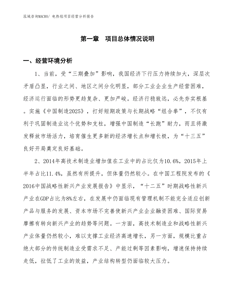 电热毯项目经营分析报告_第1页