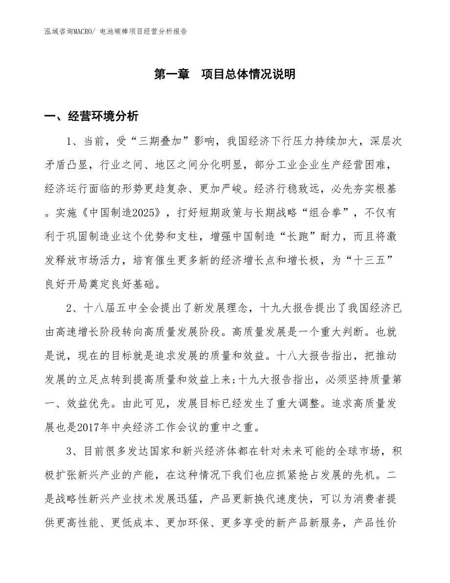 电池碳棒项目经营分析报告_第1页