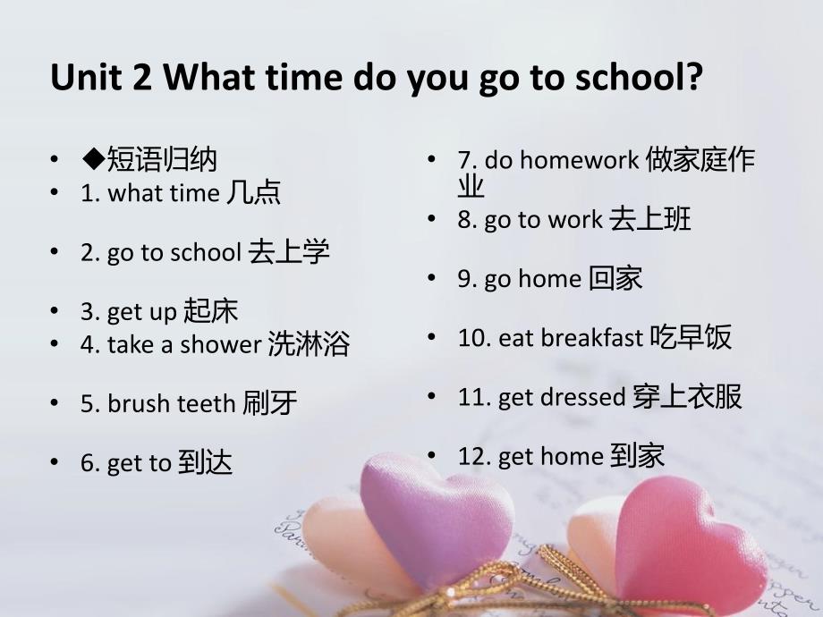 人教版七年级下册英语unit 2 what time do you go to school 复习课件_第1页