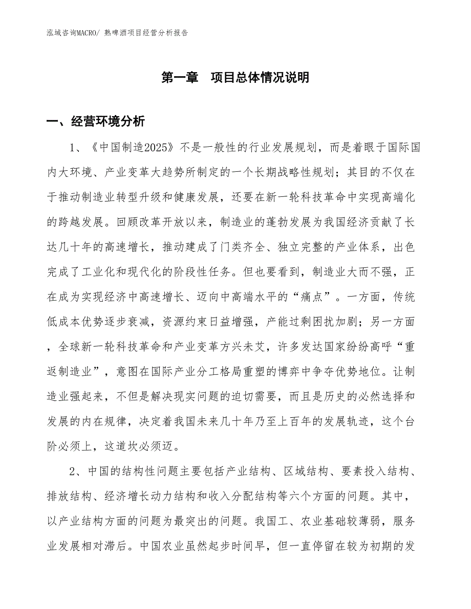 熟啤酒项目经营分析报告_第1页