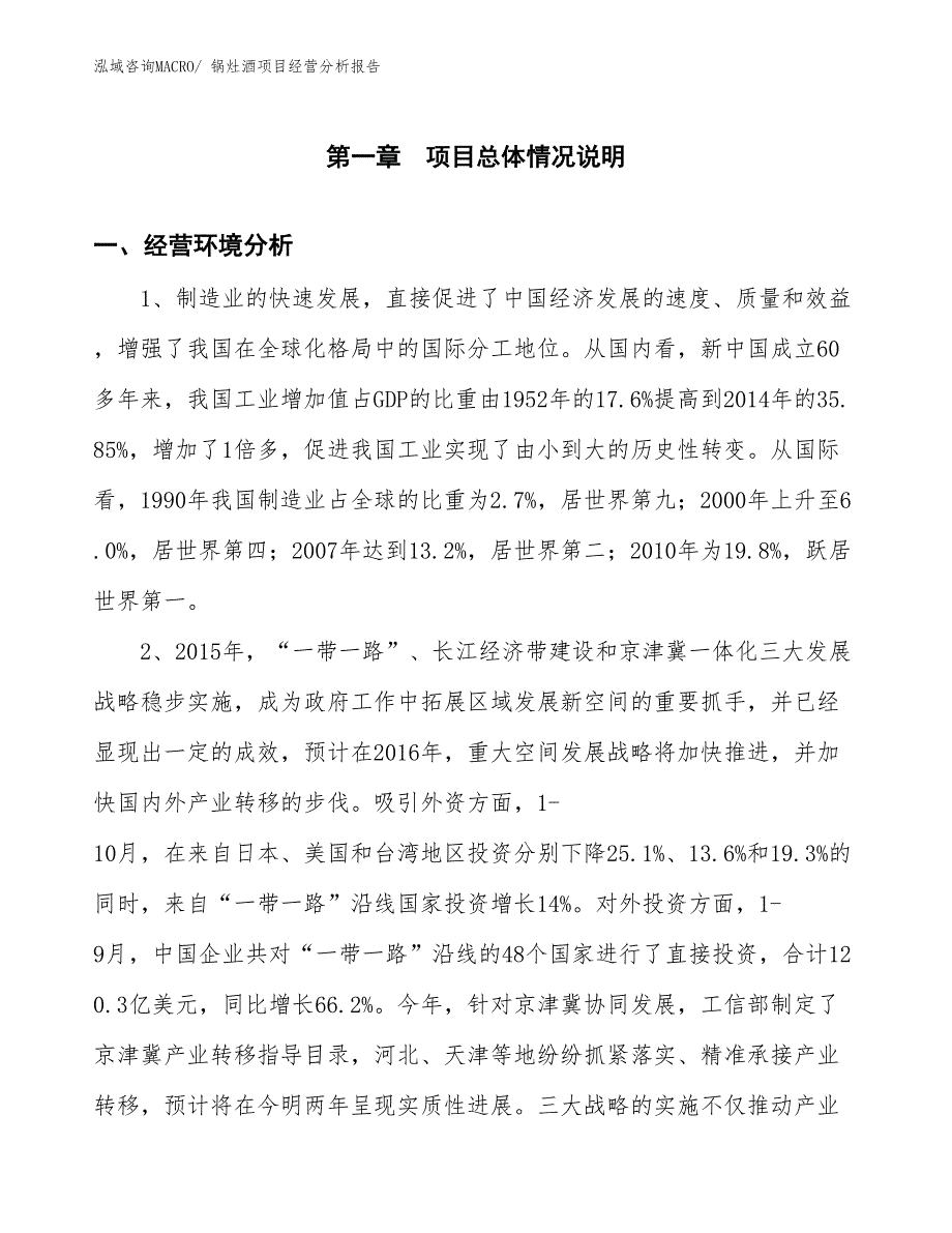 锅灶酒项目经营分析报告_第1页