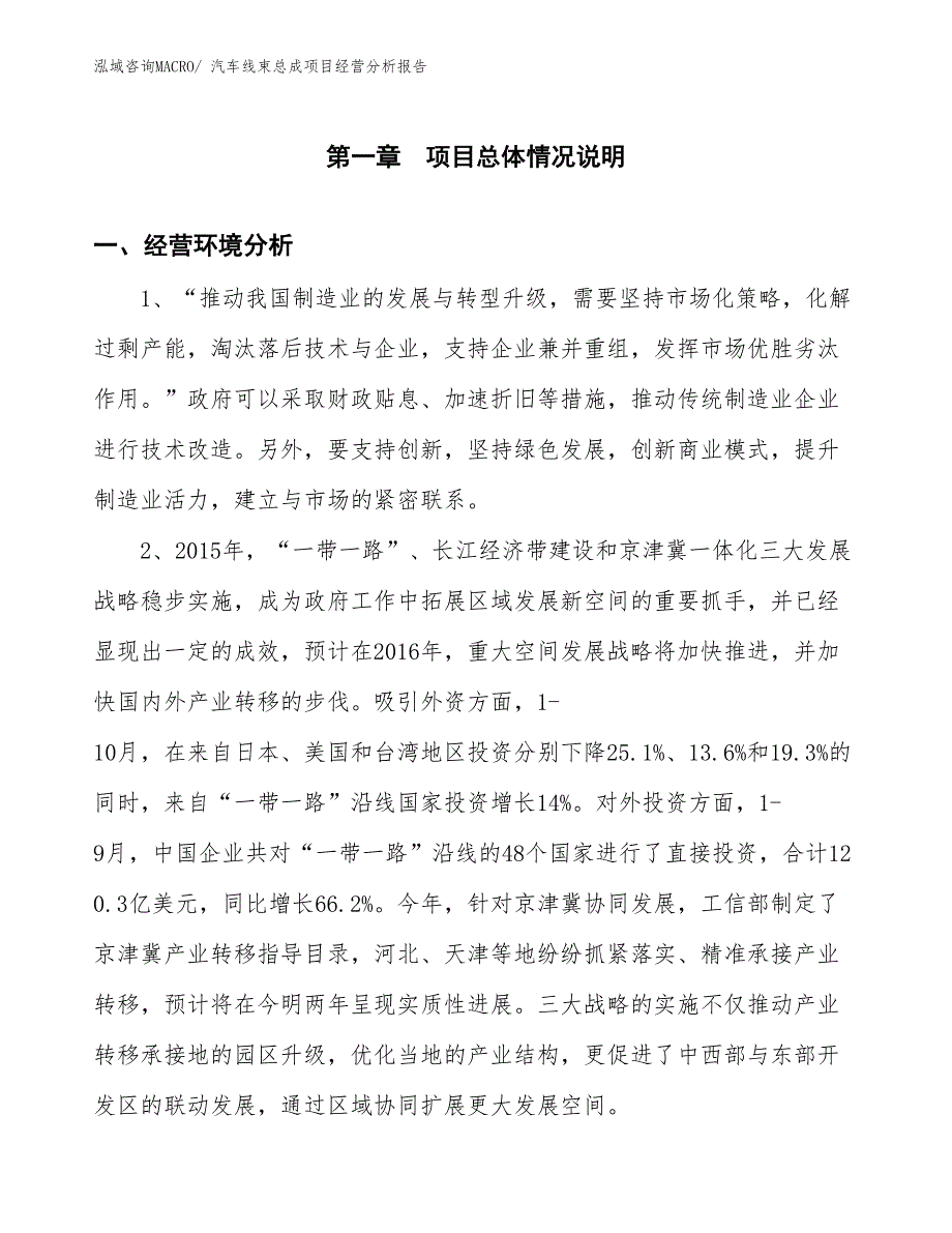 汽车线束总成项目经营分析报告_第1页