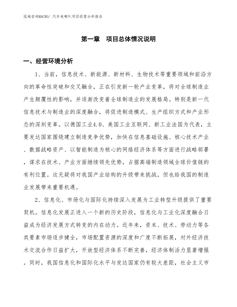 汽车电喇叭项目经营分析报告_第1页