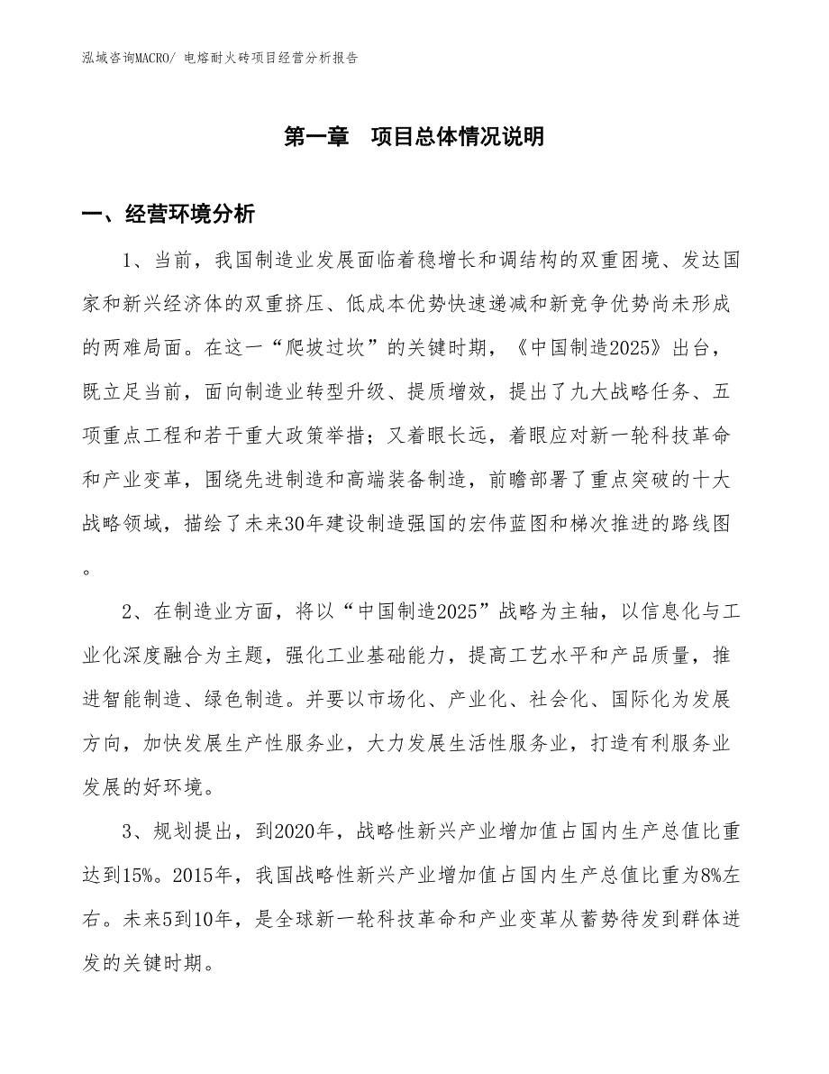 电熔耐火砖项目经营分析报告_第1页