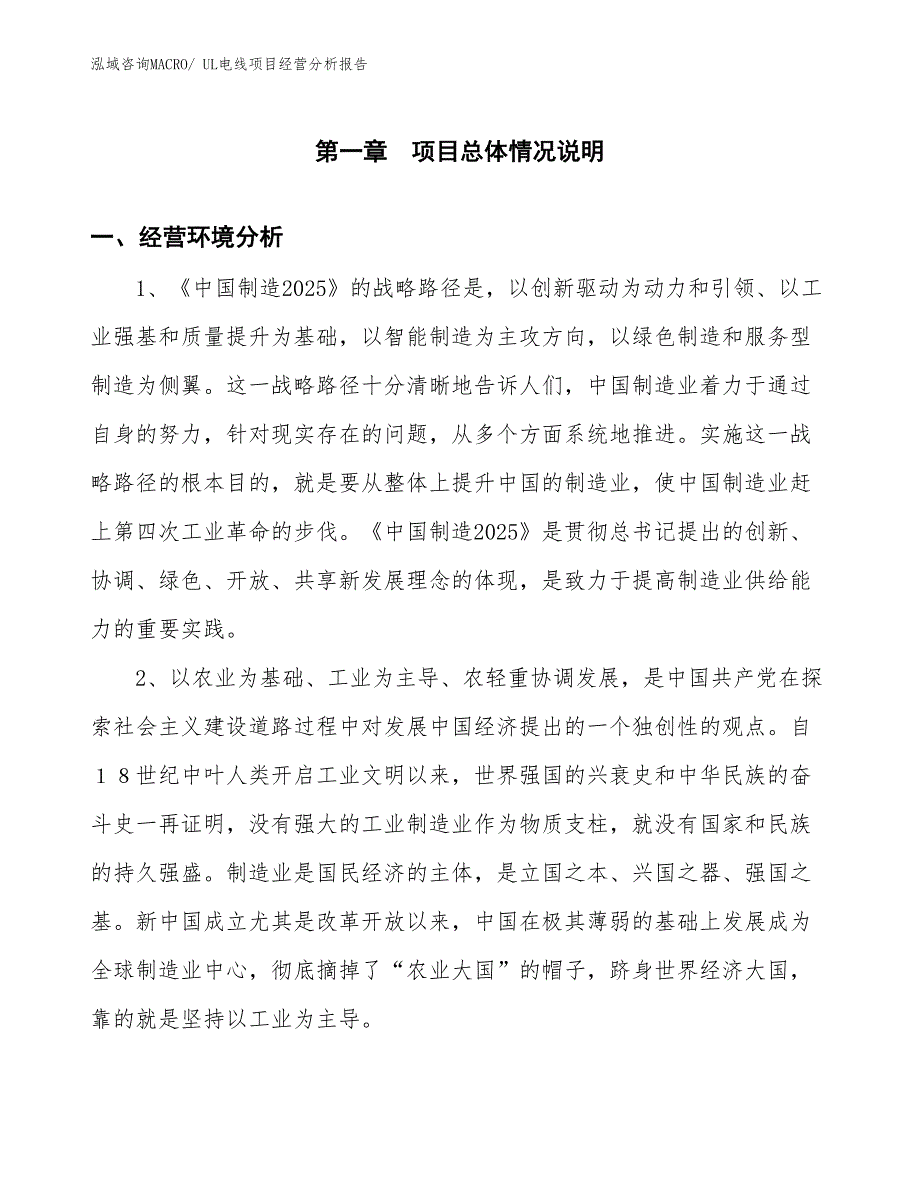 UL电线项目经营分析报告_第1页