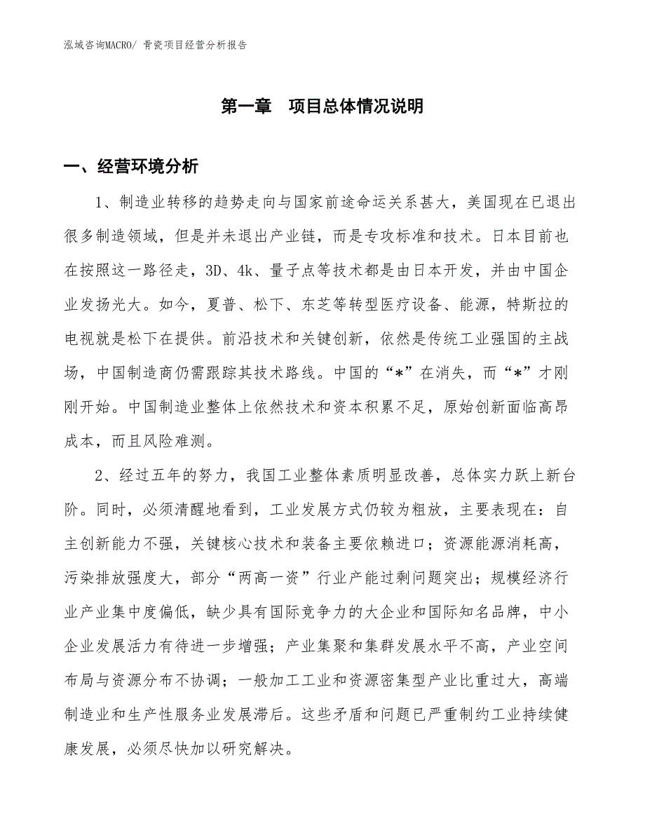 骨瓷项目经营分析报告_第1页