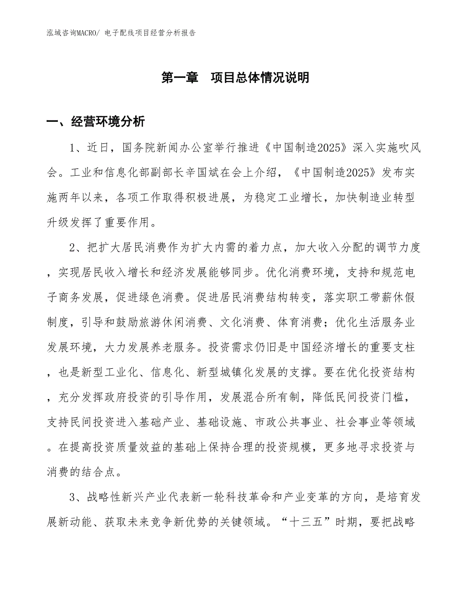 电子配线项目经营分析报告_第1页