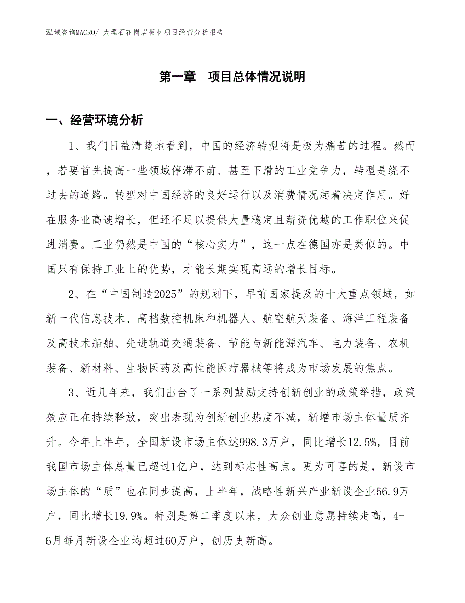 大理石花岗岩板材项目经营分析报告_第1页