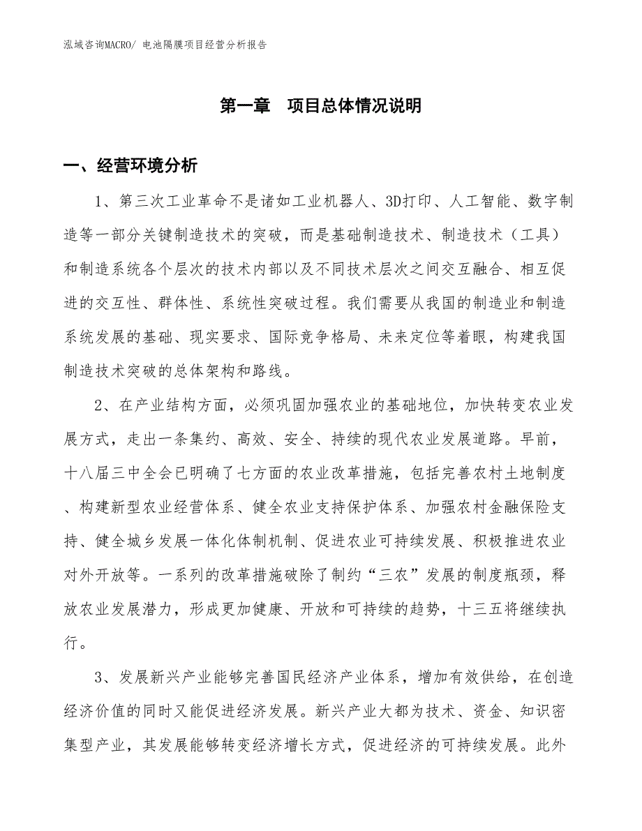 电池隔膜项目经营分析报告_第1页