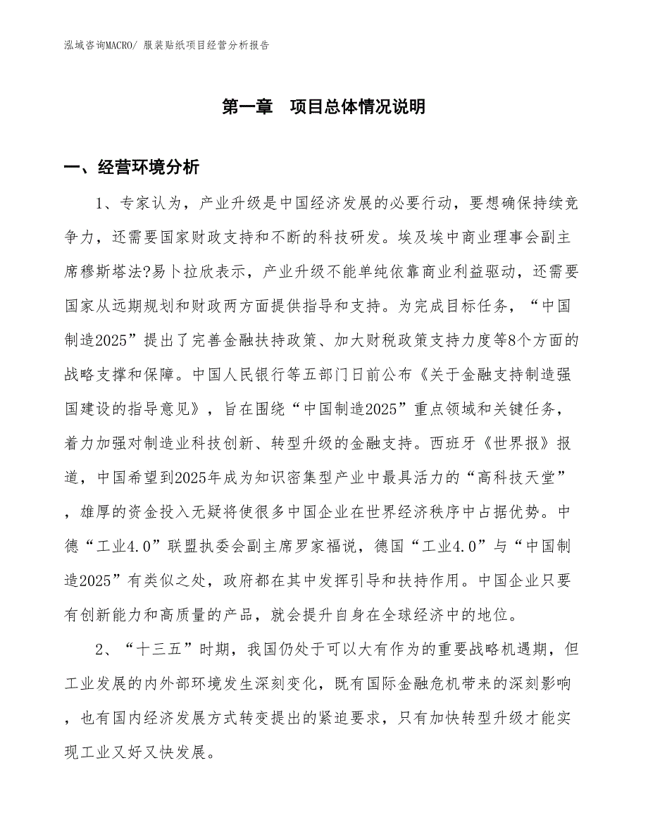 服装贴纸项目经营分析报告_第1页