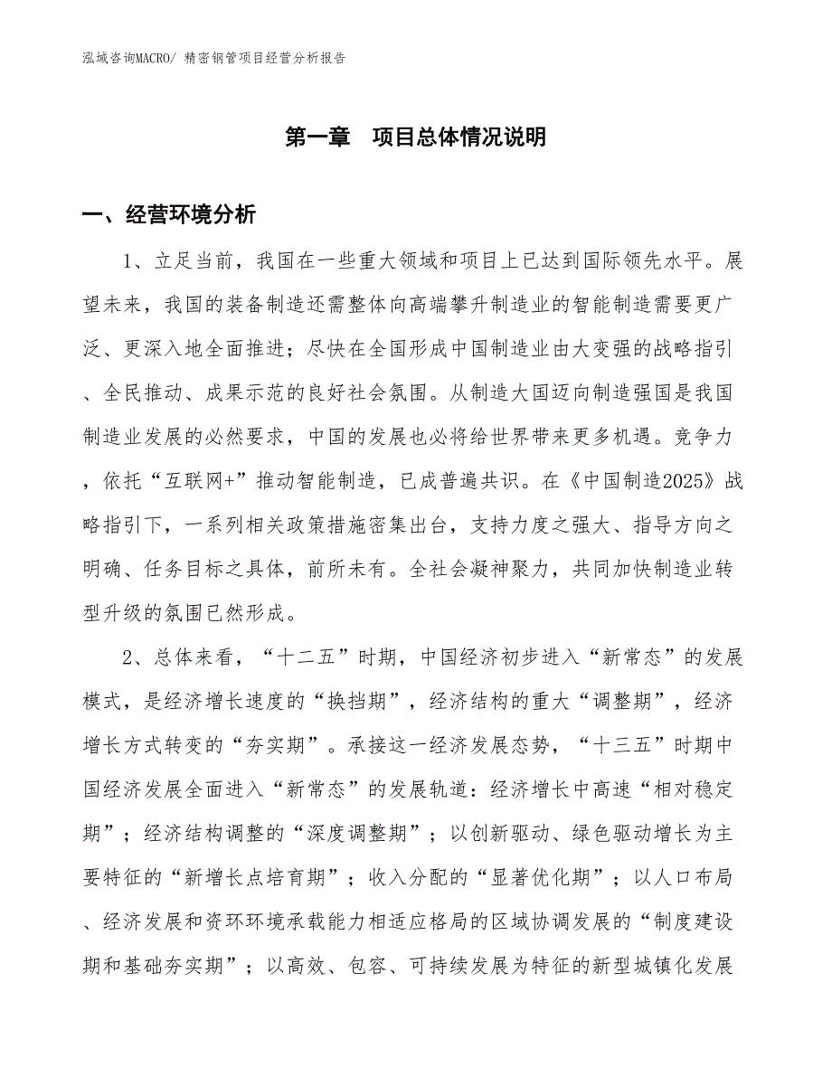 精密钢管项目经营分析报告_第1页