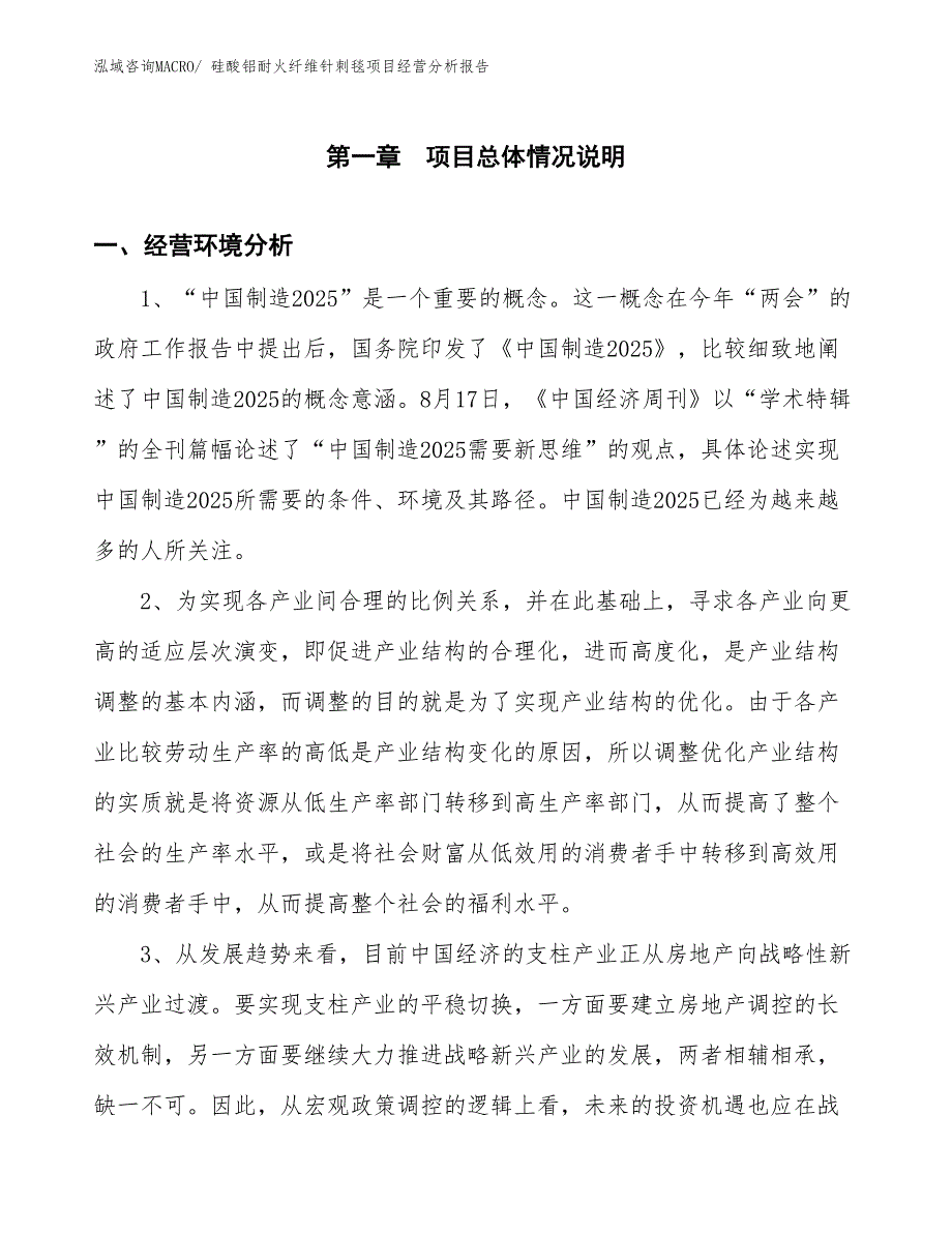 硅酸铝耐火纤维针刺毯项目经营分析报告_第1页