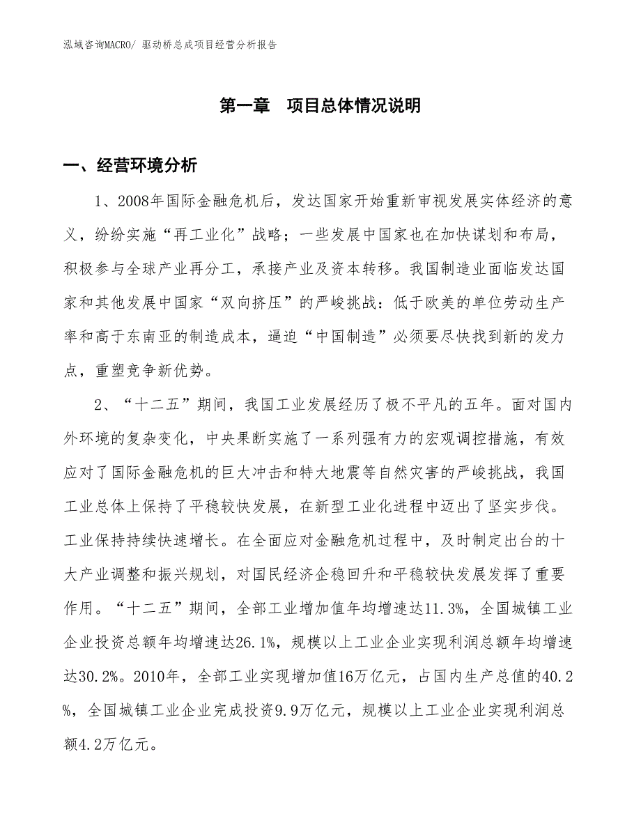 驱动桥总成项目经营分析报告_第1页