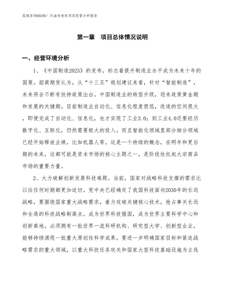 汽油发电机项目经营分析报告_第1页