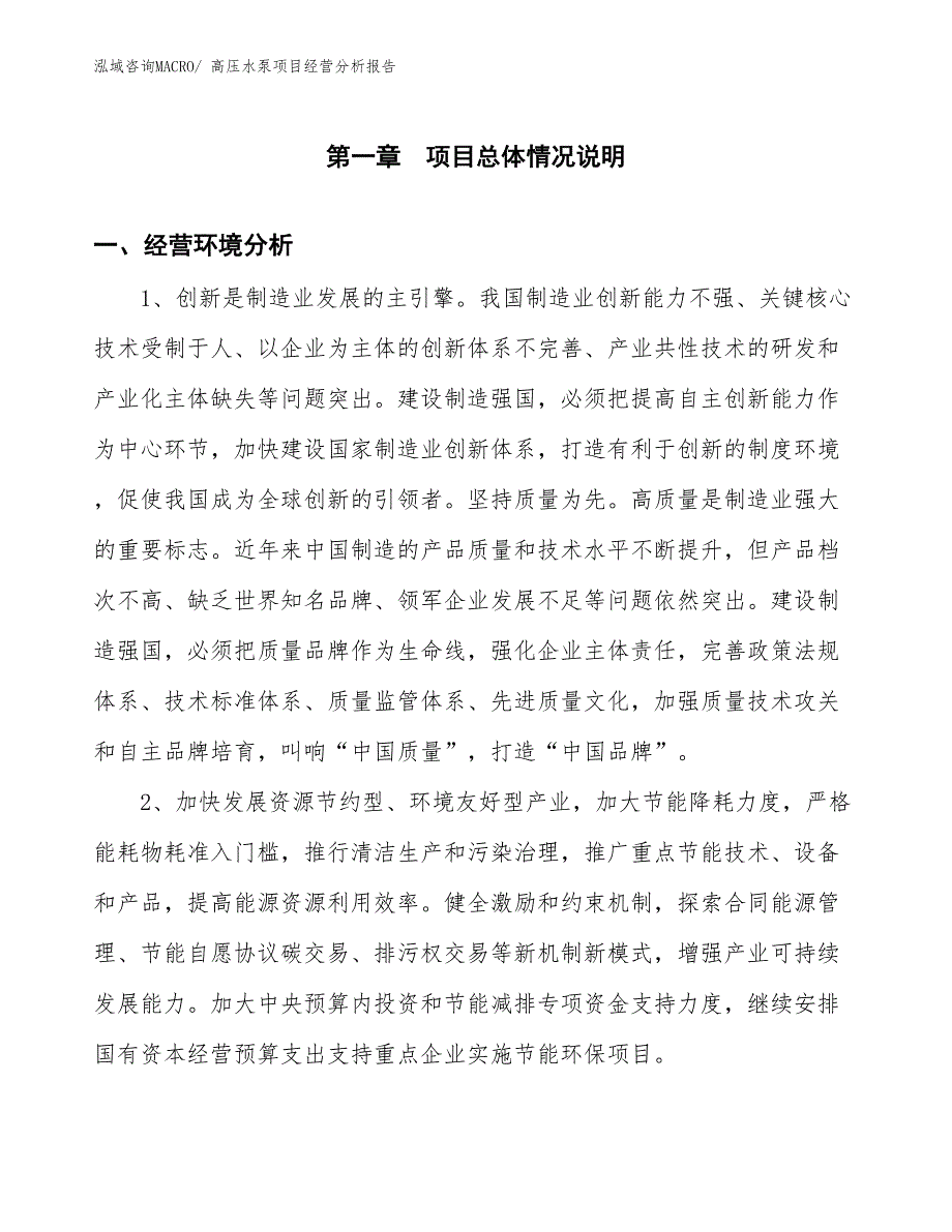 高压水泵项目经营分析报告_第1页