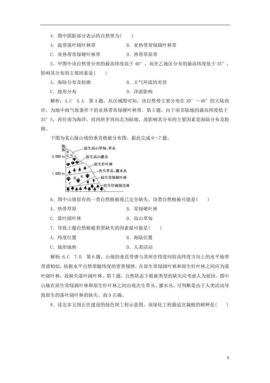 2017-2018学年高中地理课时跟踪检测十四地理环境的差异性鲁教版必修_第5页