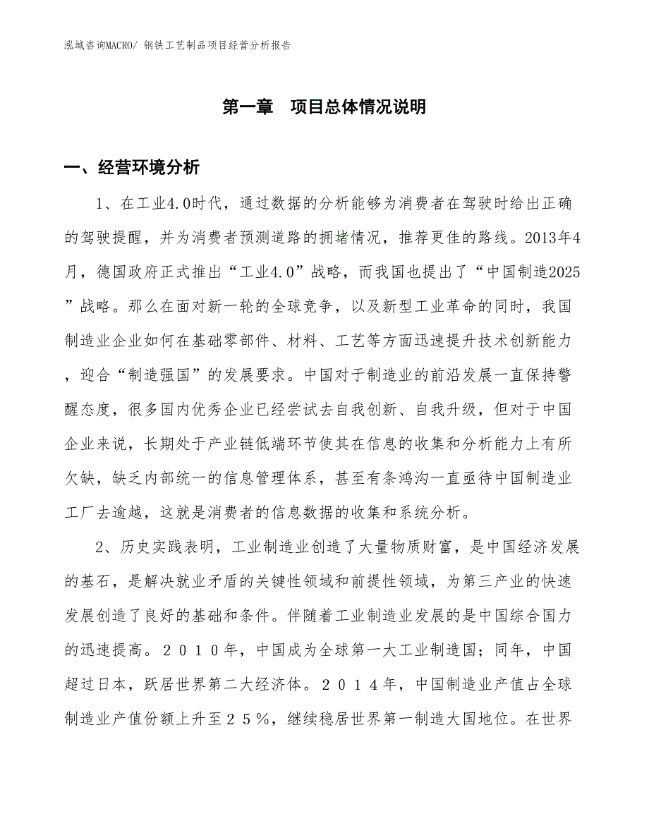 钢铁工艺制品项目经营分析报告_第1页