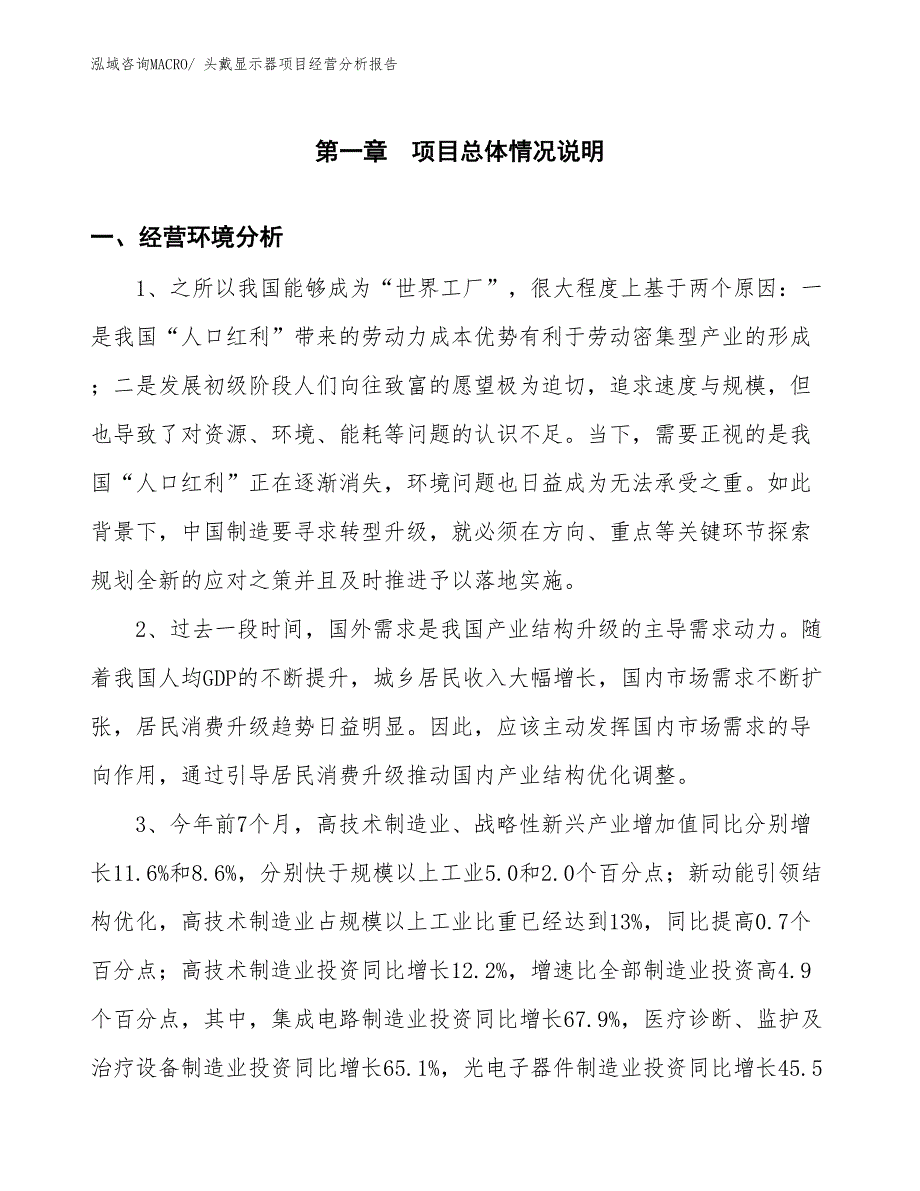 头戴显示器项目经营分析报告_第1页