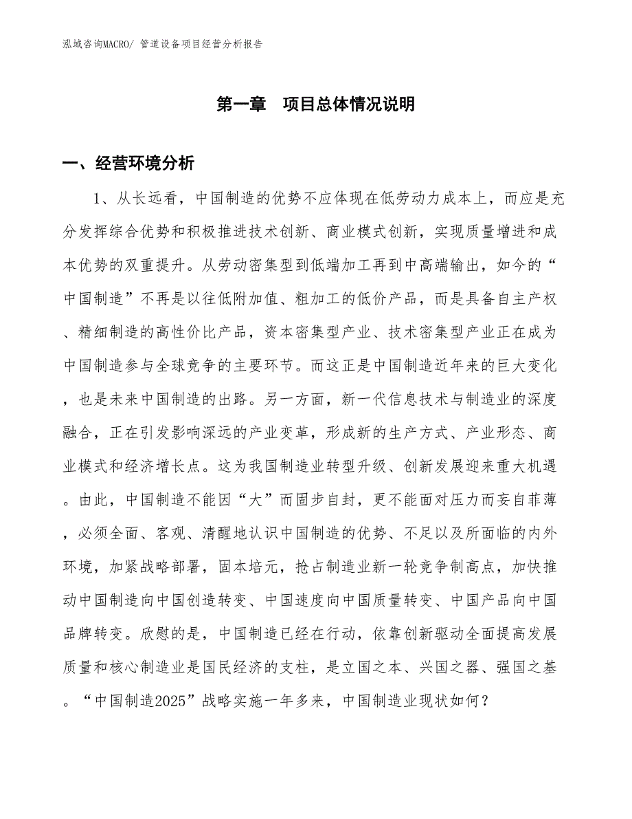 管道设备项目经营分析报告_第1页