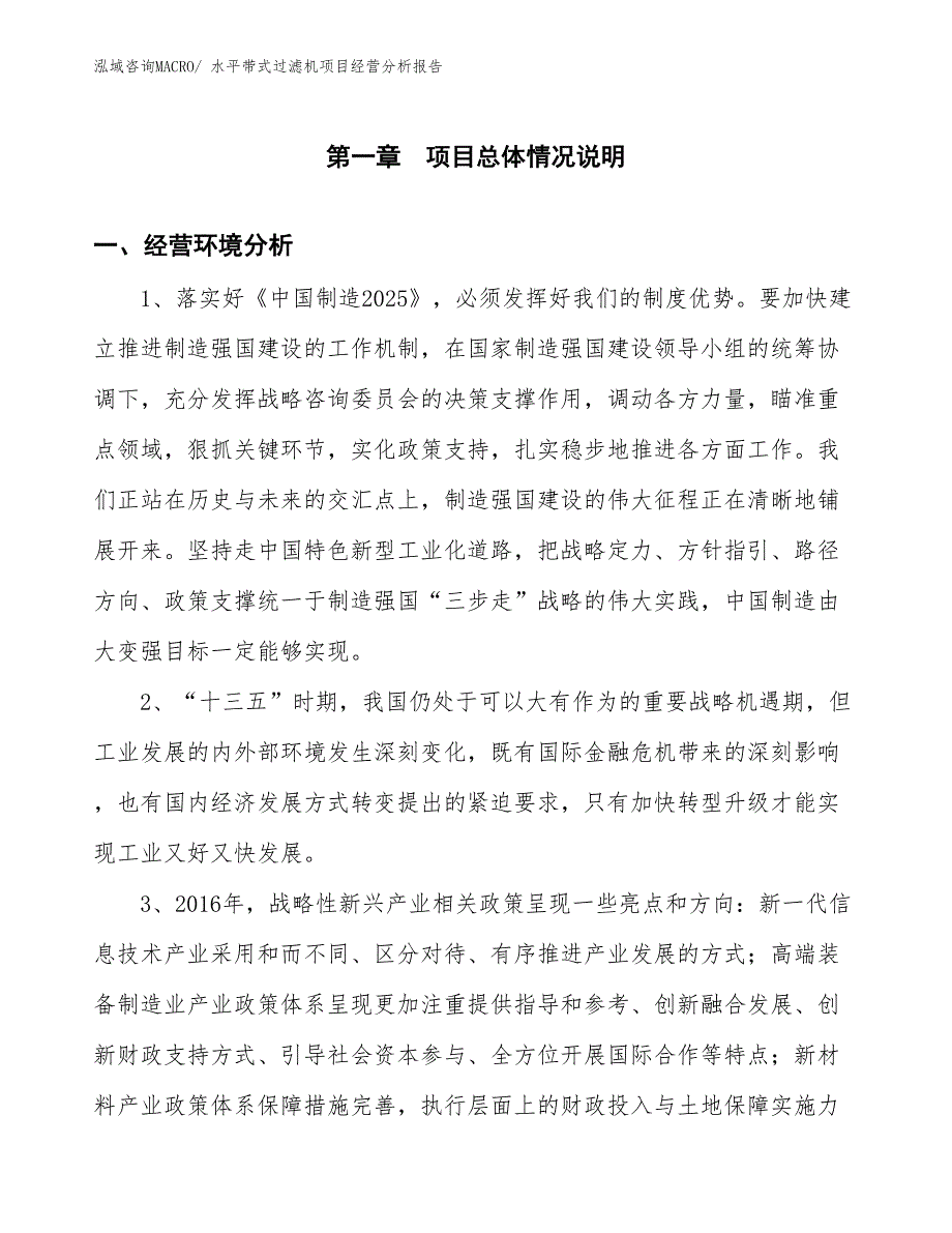 水平带式过滤机项目经营分析报告_第1页