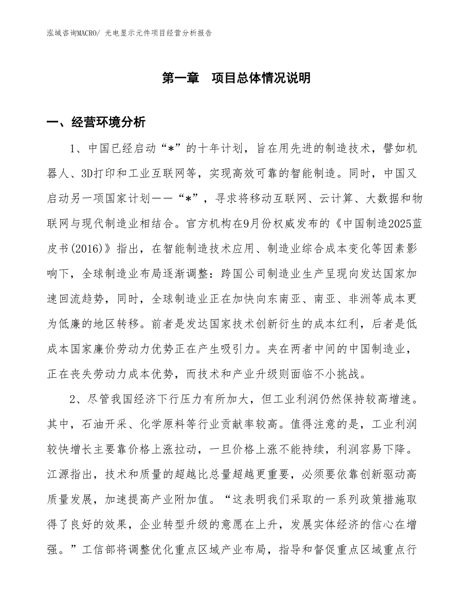 光电显示元件项目经营分析报告_第1页