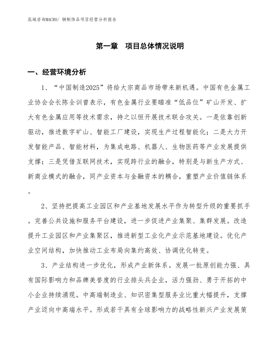 铜制饰品项目经营分析报告_第1页