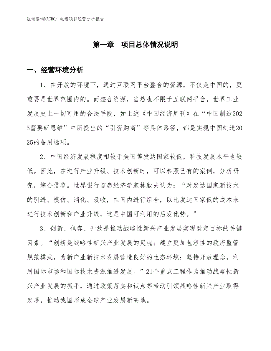 电镀项目经营分析报告_第1页