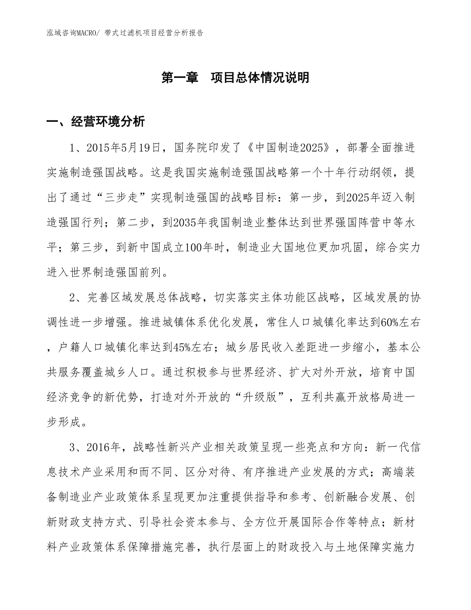 带式过滤机项目经营分析报告_第1页