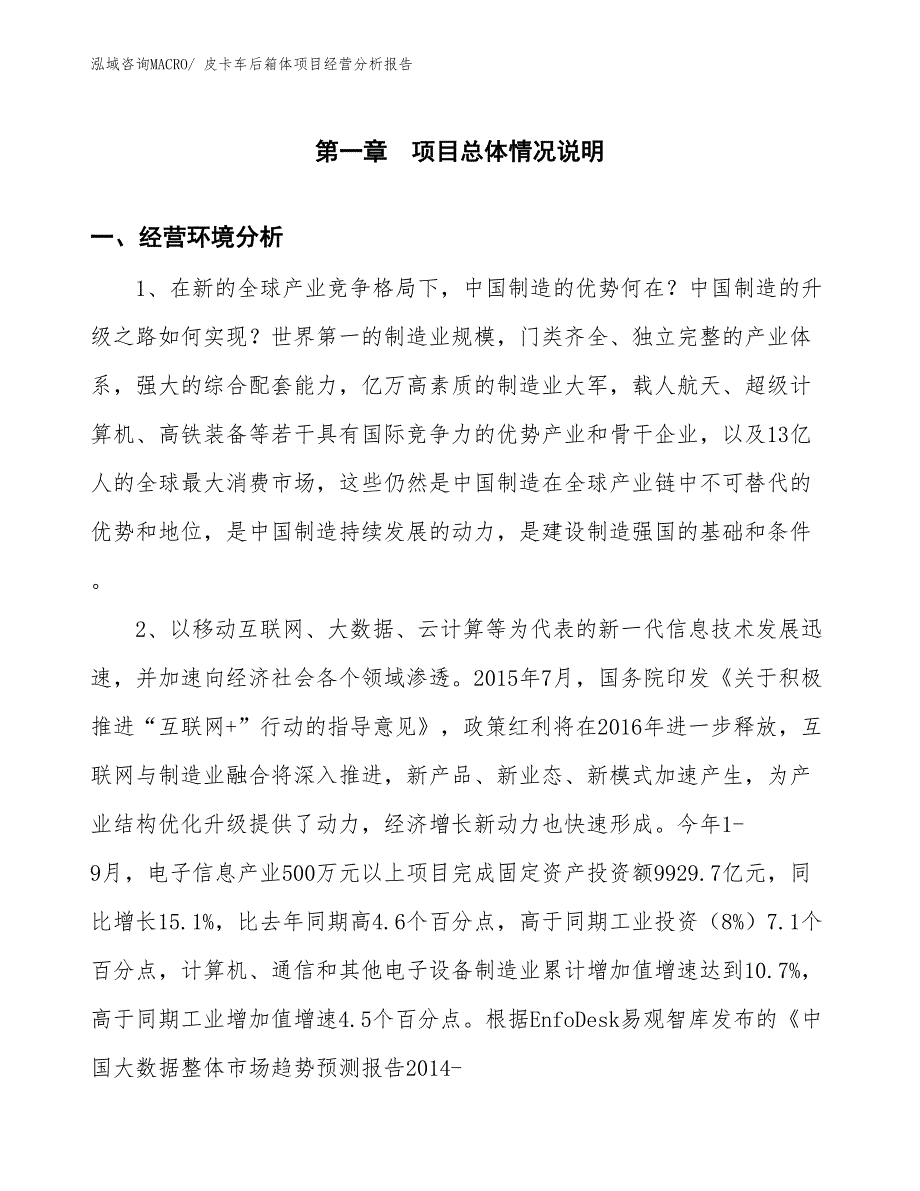 皮卡车后箱体项目经营分析报告_第1页