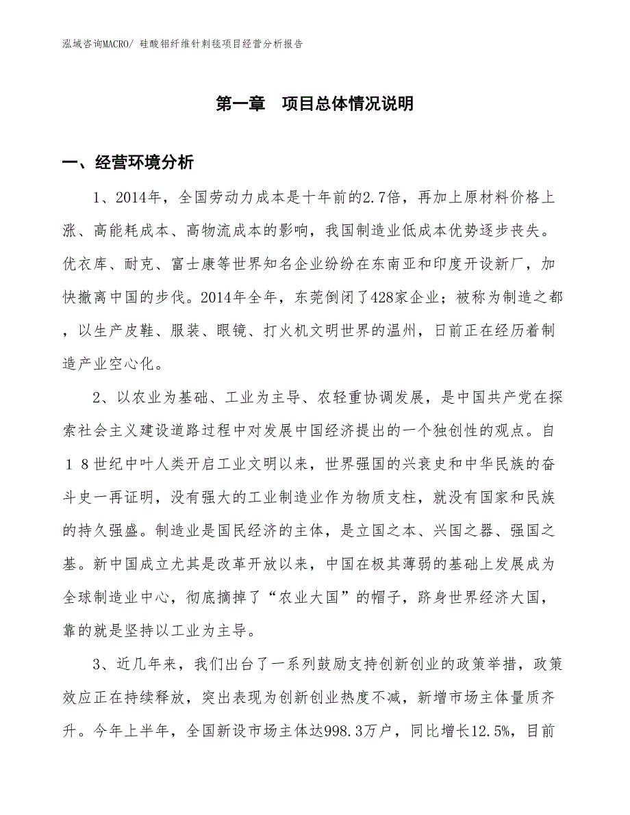 硅酸铝纤维针刺毯项目经营分析报告_第1页