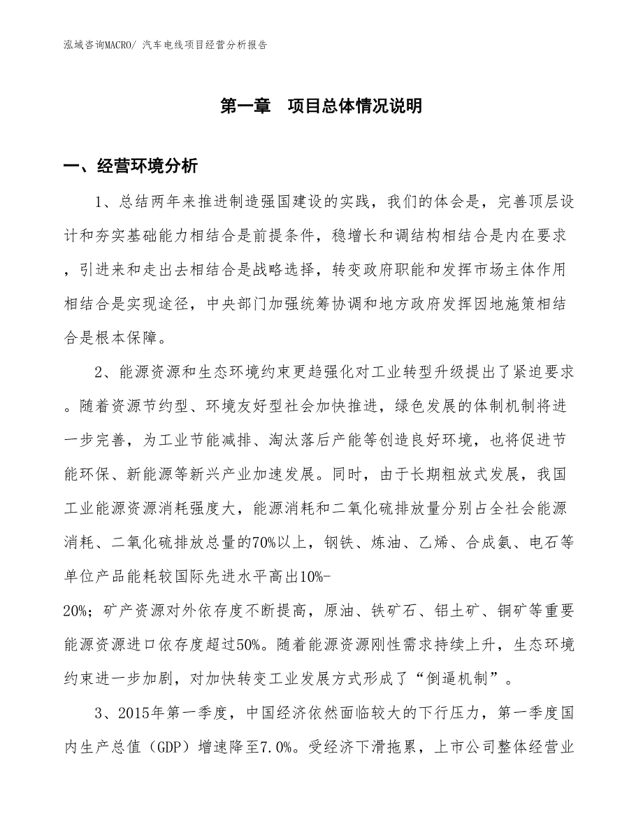 汽车电线项目经营分析报告_第1页