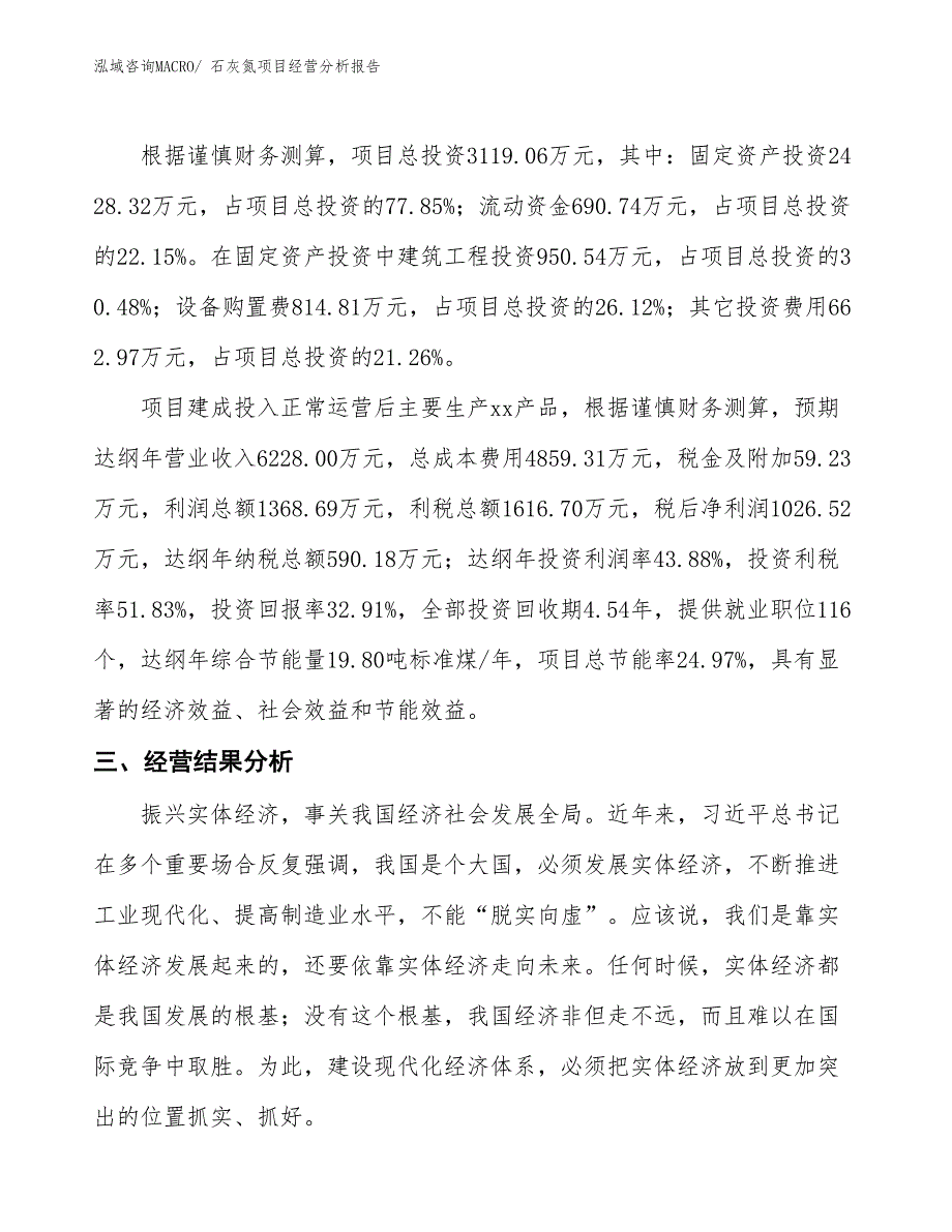 石灰氮项目经营分析报告_第3页