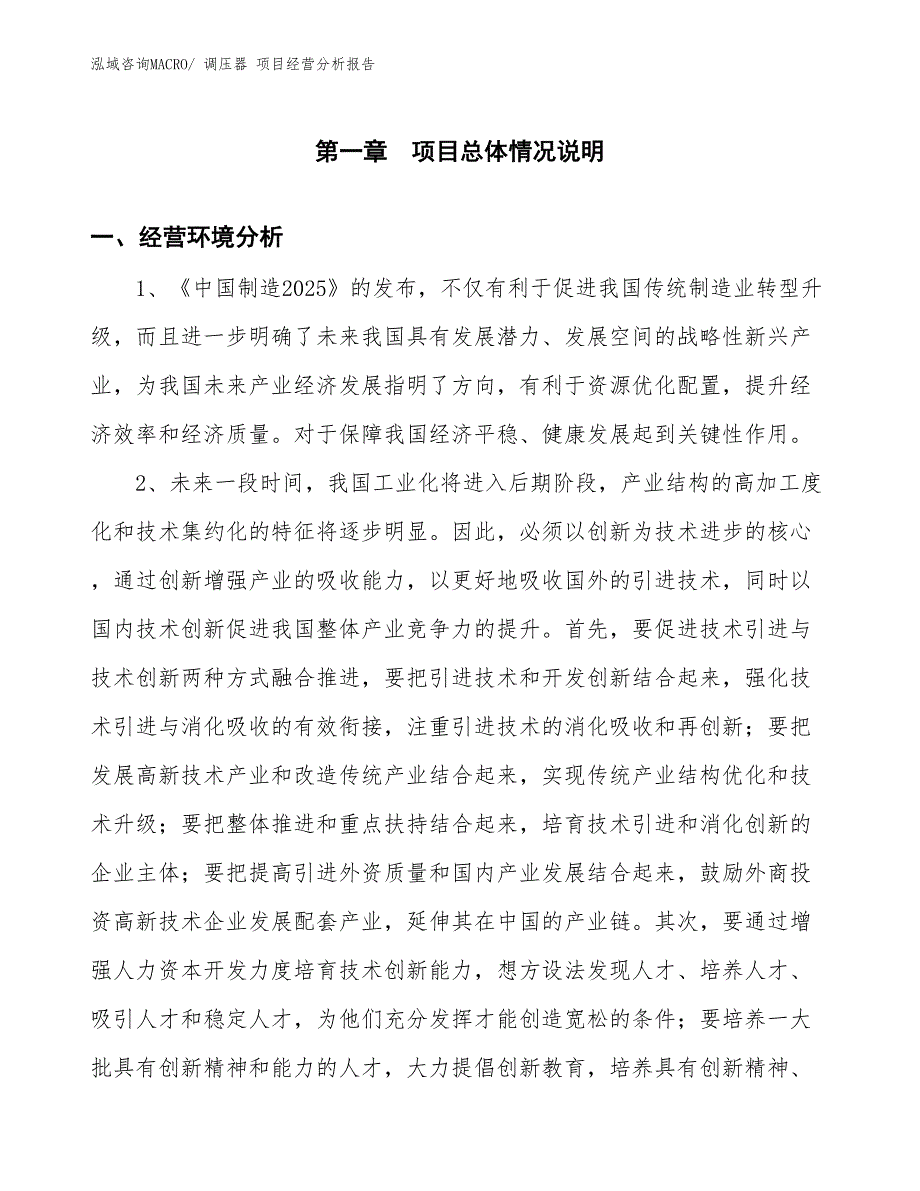 调压器 项目经营分析报告_第1页