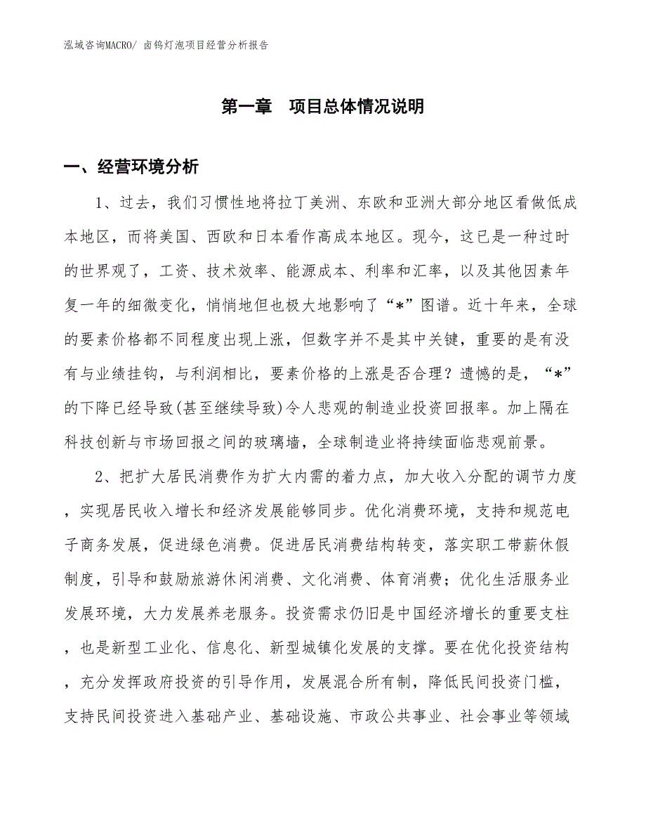 卤钨灯泡项目经营分析报告_第1页