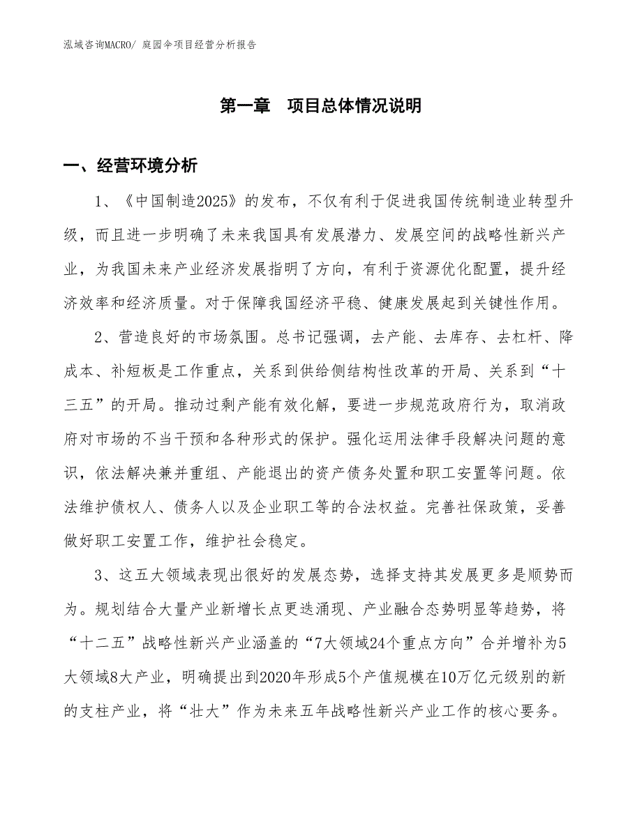 庭园伞项目经营分析报告_第1页