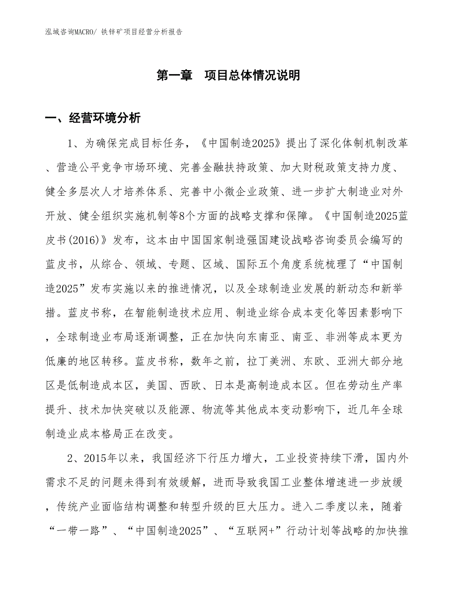 铁锌矿项目经营分析报告_第1页